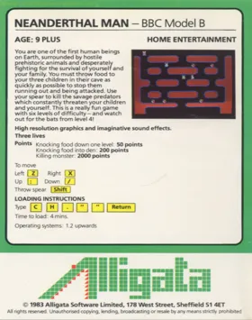 Neanderthal Man (1983)(Carlos, D.) box cover back